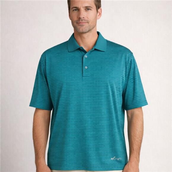 Greg Norman ML75 Polo Shirt Men's XL Green Striped Short Sleeve Stretch - Picture 1 of 8